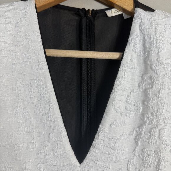 Maje Reese Mesh Paneled Matelasse Mini Dress Womens 1 Small White Black Cocktail - Picture 6 of 12